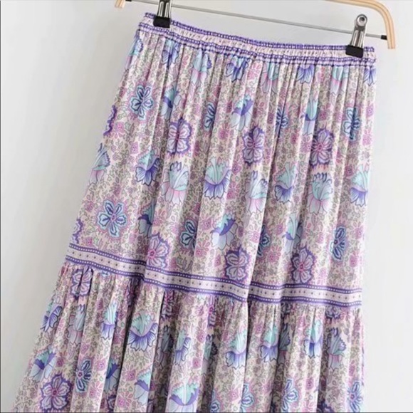 Boho gypsy floral print maxi skirt purple blue - Picture 3 of 7